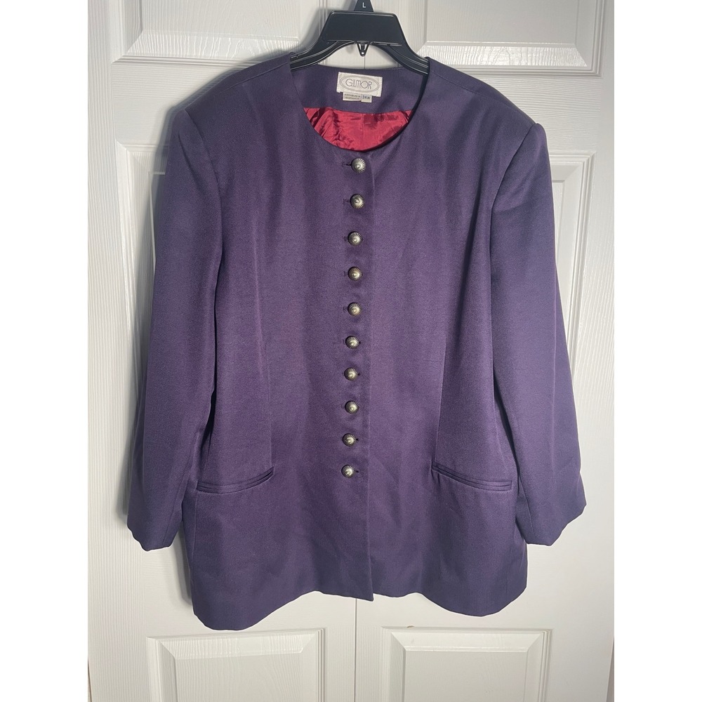 Vintage 90s Gilmor Jacket Womens 24W Purple Button Front Blazer‎ Lined Pockets